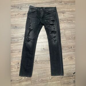 Luxury agolde dark grunge / destroyed Ripped/Distressed Black Jeans xl size 34